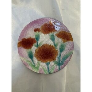 Vintage Japanese Ando Cloisonne Enamel on Copper Plate Tray Floral Design 3.5"
